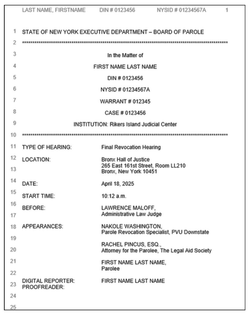 Click on preview examples of legal transcription
